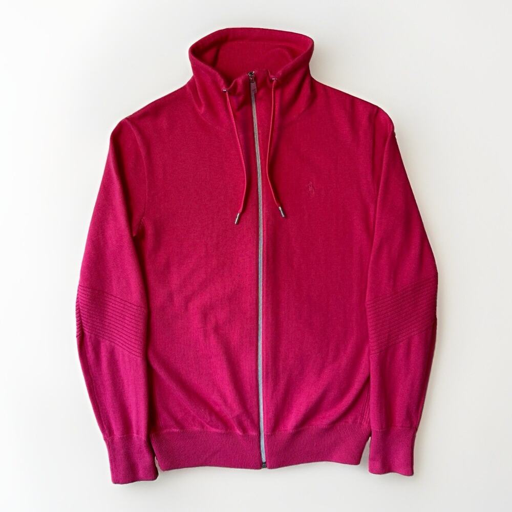 Polo Golf Ralph Lauren Cashmere Blend Zip Front Cardigan Women's M Pink